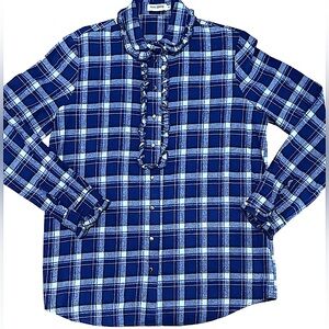 ROSEanna blue plaid button down / tuxedo style ruffle size 38 / NWOT